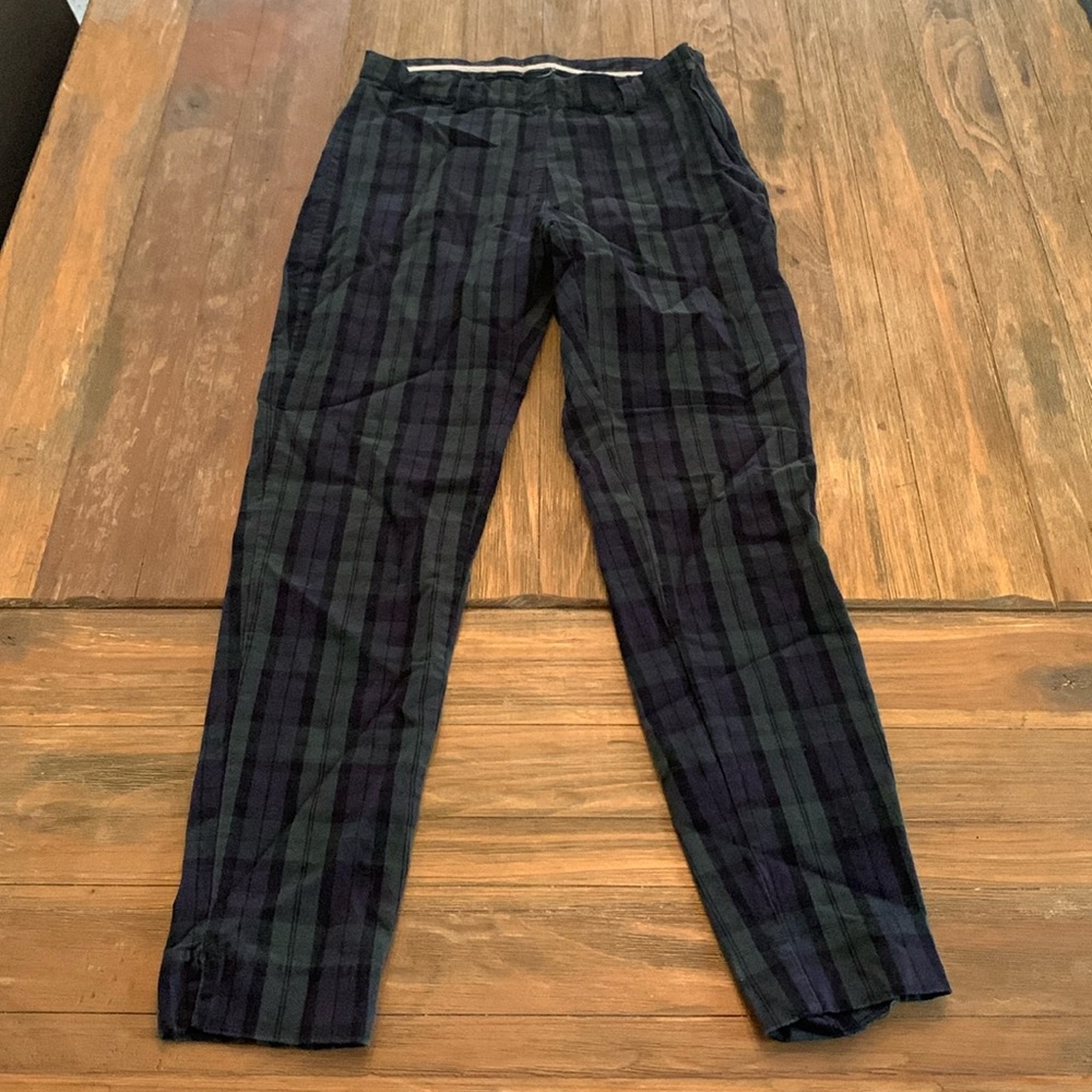 Brandy Melville Navy Green Plaid Cotton Trousers